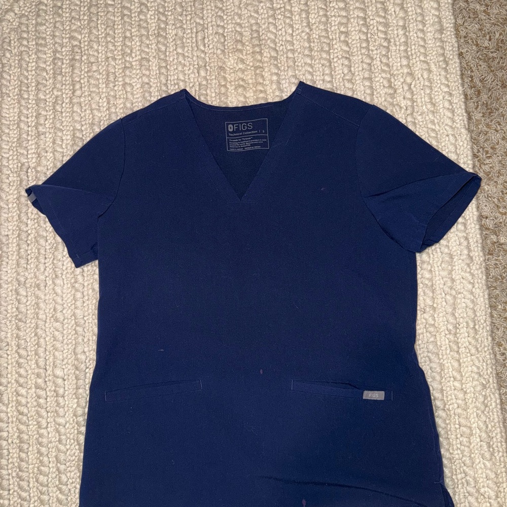 Figs Deep Blue V-Neck Scrub Top